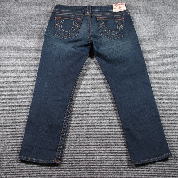 True Religion Jeans Womens 30 Blue Mid Rise Straight Lizzy Stretch Cropped - Picture 5 of 10